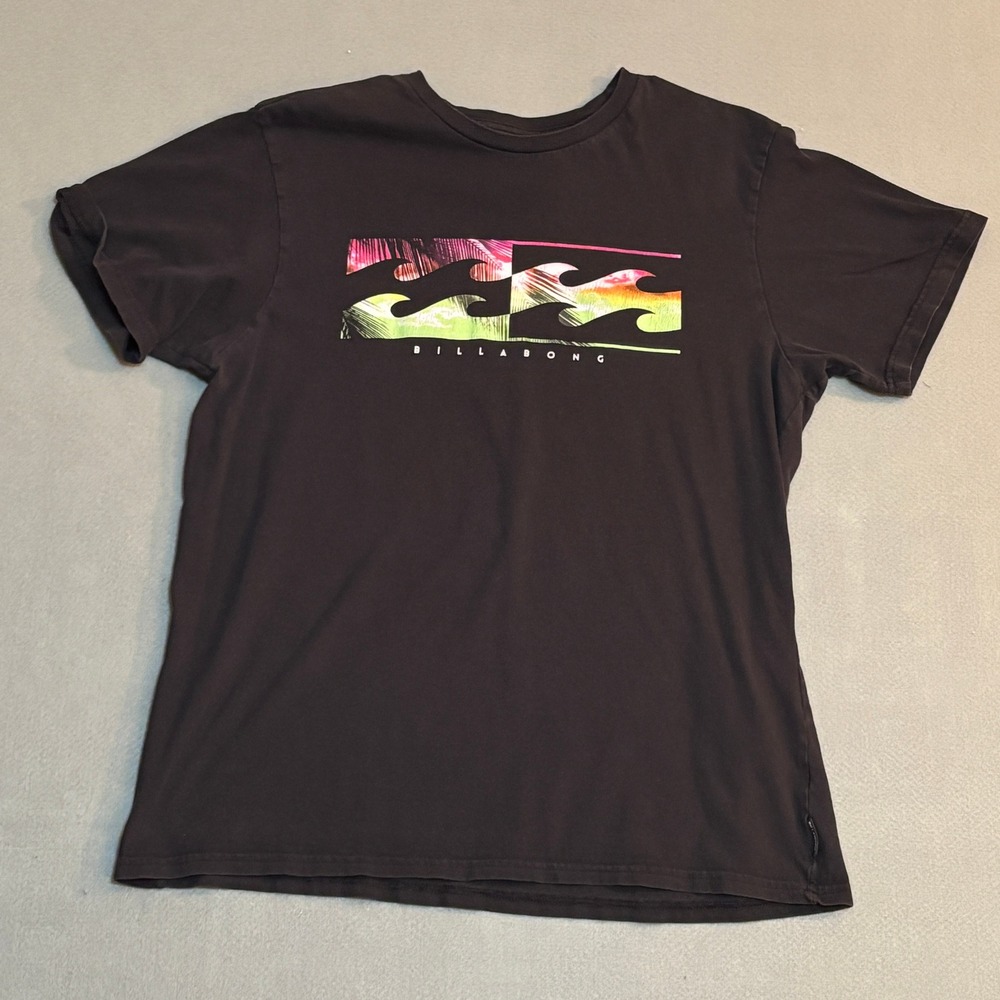 Billabong Mens XL Black Tailored Fit Wave Logo Graphic T-Shirt Short Sleeve